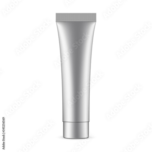 Metallic cosmetic tube mockup isolated on white background. Vector illustration