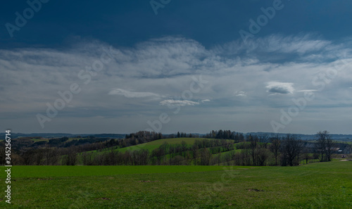 Meadows near Krkonose mountains in spring nice day