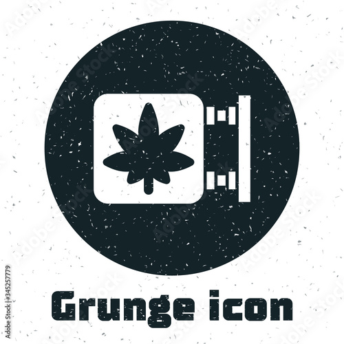 Grunge Marijuana and cannabis store icon isolated on white background. Equipment and accessories for smoking, storing medical cannabis. Monochrome vintage drawing. Vector Illustration