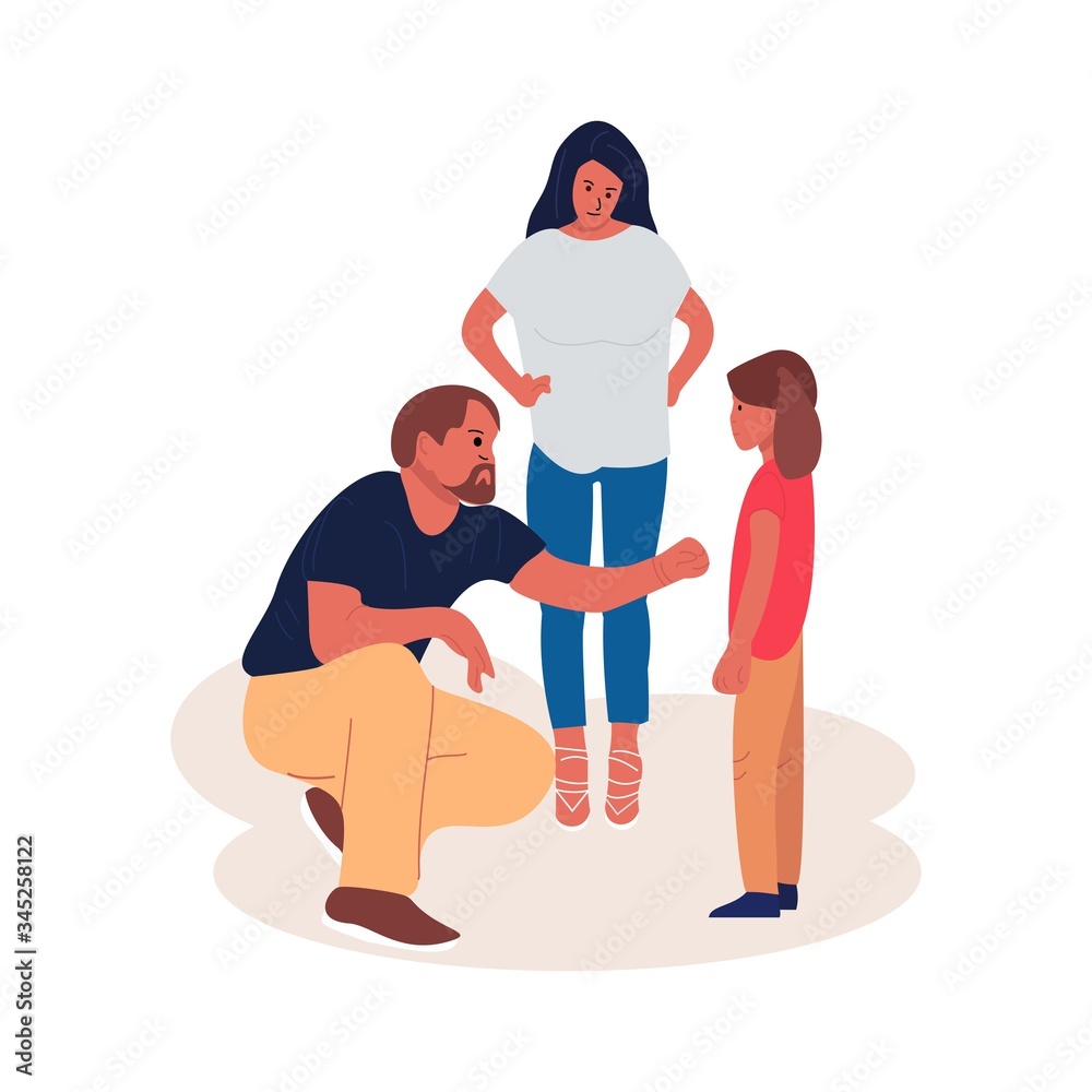 cartoon illustration of parents advising their daughter.family illustration cartoons.flat design.vector illustration cartoon illustration of parents advising their daughter.family illustration cartoons.flat design.vector illustration