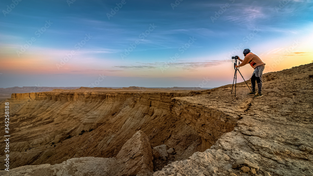 Edge of the World, a natural landmark and popular tourist destination near Riyadh -Saudi Arabia 26-Dec-2019 (Selective focus on the subject and background blurred).