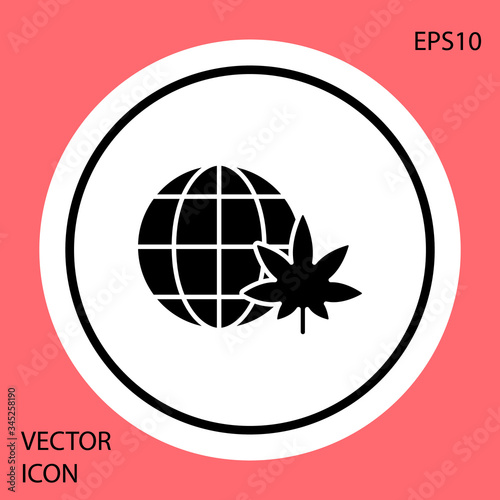 Black Legalize marijuana or cannabis globe symbol icon isolated on red background. Hemp symbol. White circle button. Vector Illustration