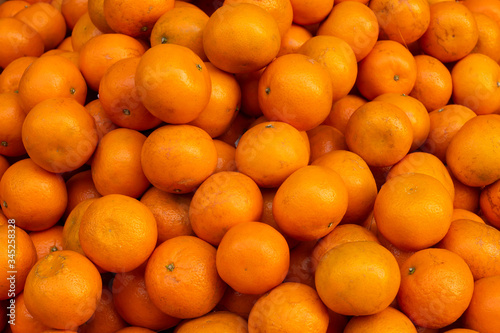 Orange or sweet orange  fruits  family Rutaceae  are displayed for sale at New Market area  Kolkata  India.