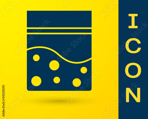 Blue Plastic bag of medicinal cannabis icon isolated on yellow background. Health danger.  Vector Illustration