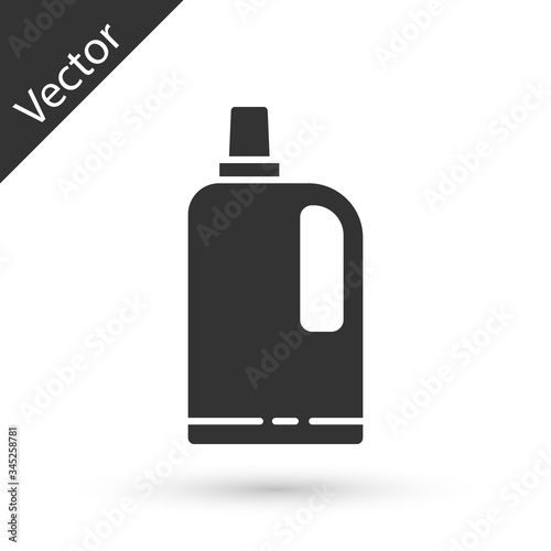Grey Fabric softener icon isolated on white background. Liquid laundry detergent, conditioner, cleaning agent, bleach.  Vector Illustration
