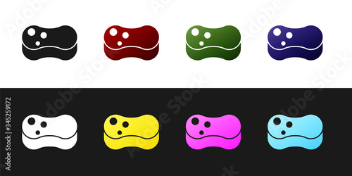 Set Sponge icon isolated on black and white background. Wisp of bast for washing dishes. Cleaning service concept.  Vector Illustration