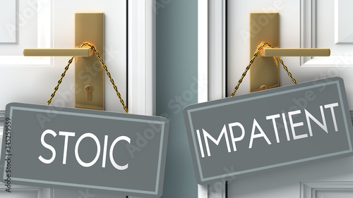 Schilderij op canvas impatient or stoic as a choice in life - pictured as words stoic, impatient on d