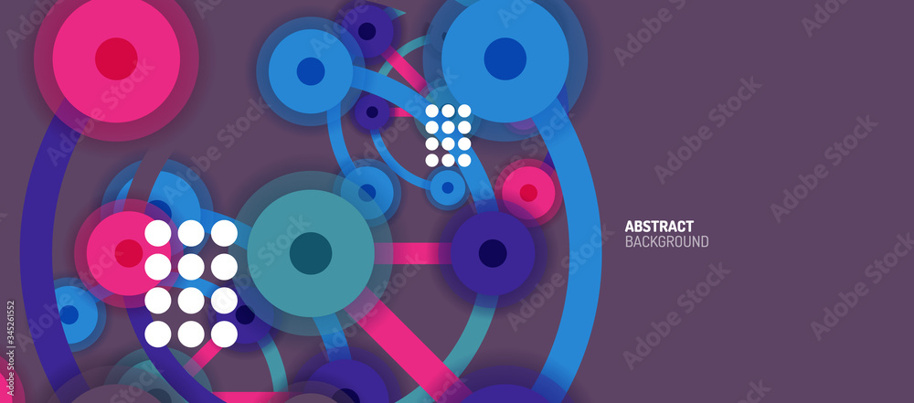 Fototapeta premium Flat style geometric abstract background, round dots or circle connections on color background. Technology network concept.