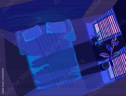bedroom in blue shades. vector illustration .