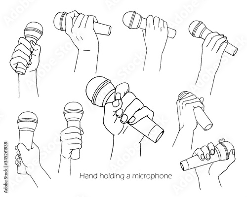 マイクを持つ手イラストセット/線画