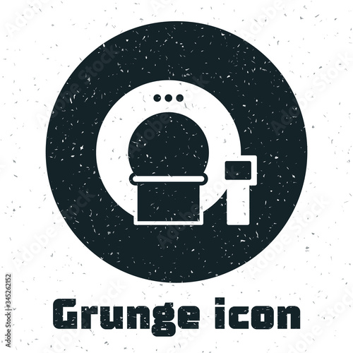 Grunge Tomography icon isolated on white background. Medical scanner, radiation. Diagnosis, radiology, magnetic resonance therapy. Monochrome vintage drawing. Vector Illustration