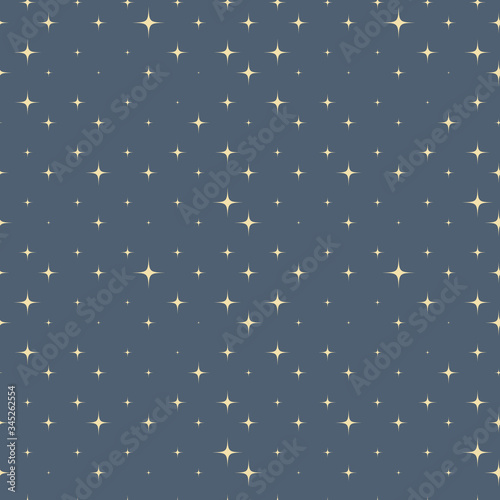 Gold sparkle stars on the gray background seamless pattern vector background