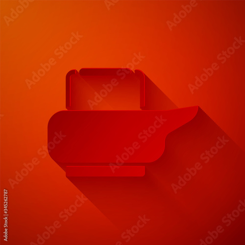 Paper cut Bedpan icon isolated on red background. Toilet for bedridden patients. Paper art style. Vector Illustration