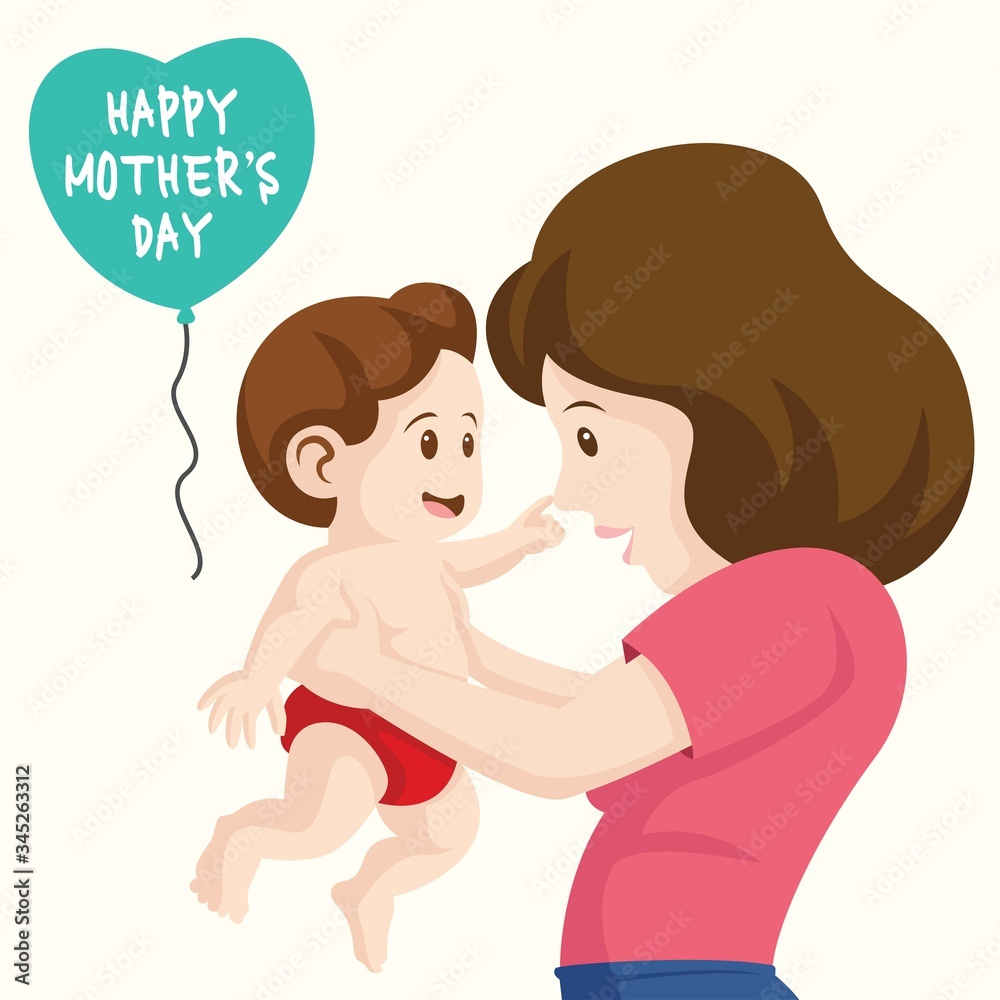 Lovely background of mother laughing with her baby. baby touch the nose of her mother vector illustration. happy mother's day Lovely background of mother laughing with her baby. baby touch the nose of her mother vector illustration. happy mother's day