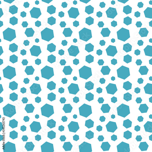 Seamless endless infinity pattern of geometric blue hexagon shapes. Drawing for wrapping paper, fabric, wallpaper.