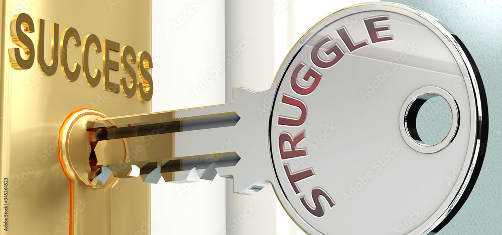 Εκτύπωση καμβά Struggle and success - pictured as word Struggle on a key, to symbolize that Str