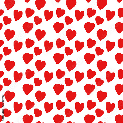 Seamless endless infinity pattern of geometric red heart shapes. Drawing for wrapping paper, fabric, wallpaper.