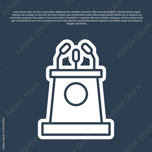 Blue line Stage stand or debate podium rostrum icon isolated on blue background. Conference speech tribune.  Vector Illustration