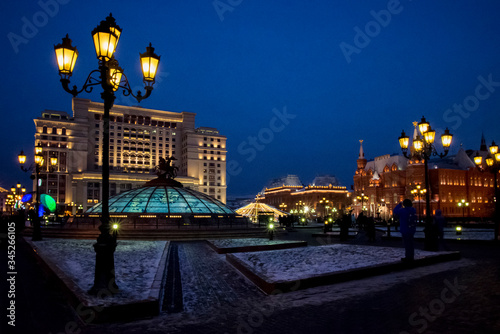 Night illuminated view of Manege square in Moscow, Russia © Gioia