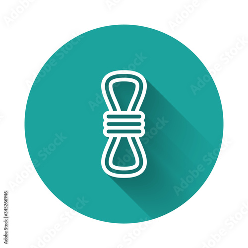 White line Climber rope icon isolated with long shadow. Extreme sport. Sport equipment. Green circle button. Vector Illustration