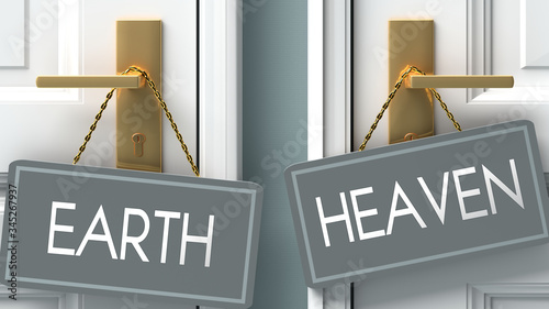 Photos heaven or earth as a choice in life - pictured as words earth, heaven on doors t