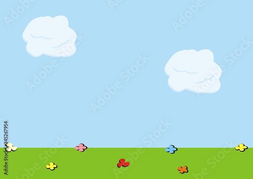 Meadow with flowers and blue sky  conceptual vector illustration