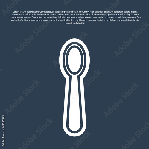 Blue line Disposable plastic spoon icon isolated on blue background.  Vector Illustration