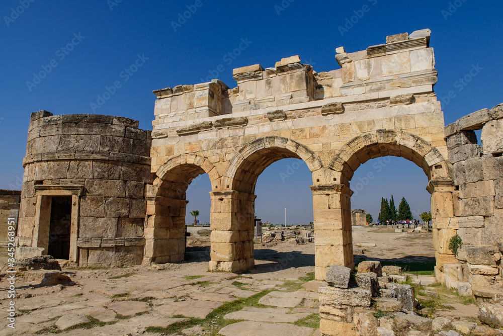 Ruins of Hierapolis, an ancient Greek city, at Pamukkale, Turkey Ruins of Hierapolis, an ancient Greek city, at Pamukkale, Turkey