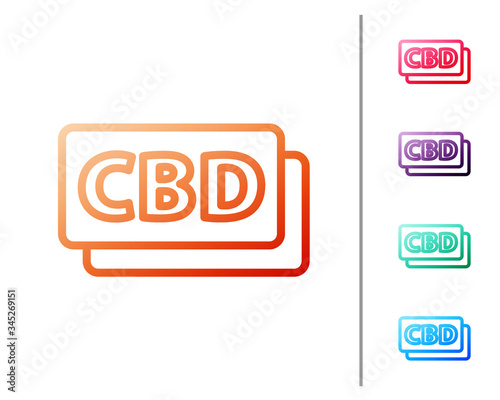 Red line Cannabis molecule icon isolated on white background. Cannabidiol molecular structures, THC and CBD formula. Marijuana sign. Set color icons. Vector Illustration
