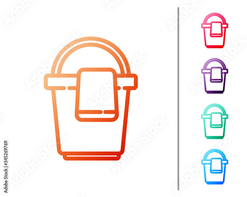Red line Bucket with rag icon isolated on white background. Cleaning service concept. Set color icons. Vector Illustration