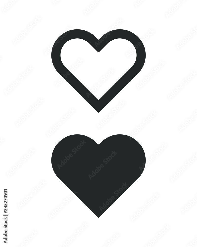 Heart shape vector icon. Love symbol. Like sign. Romantic valentine logo. Health or medical cardio label. Marriage and wedding tag. Isolated on white background. Heart shape vector icon. Love symbol. Like sign. Romantic valentine logo. Health or medical cardio label. Marriage and wedding tag. Isolated on white background.