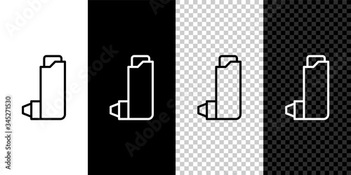 Set line Inhaler icon isolated on black and white background. Breather for cough relief, inhalation, allergic patient.  Vector Illustration