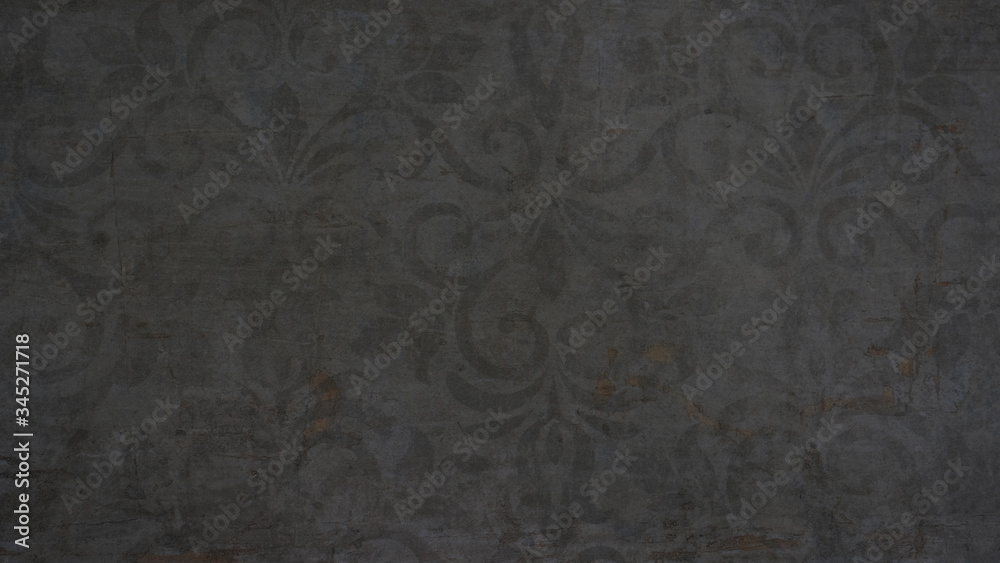 Old black anthracite vintage shabby patchwork tiles stone concrete cement wall texture background 