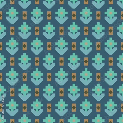 Decorative pattern with square end triangular pixel mosaic. The ornament. Abstract flower texture designs can be used for backgrounds, textile, wallpapers, gift wrapping, templates, and tile. Vector