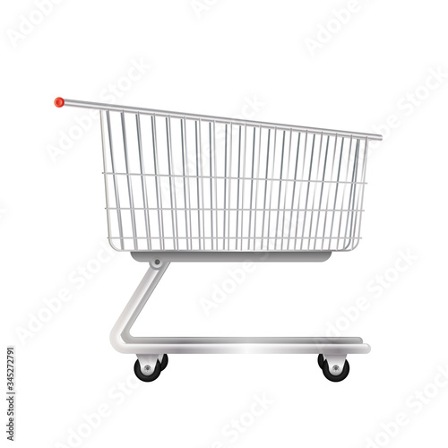 Metal trolley from the supermarket. Cart for shopping in the store. Isolated. Vector.