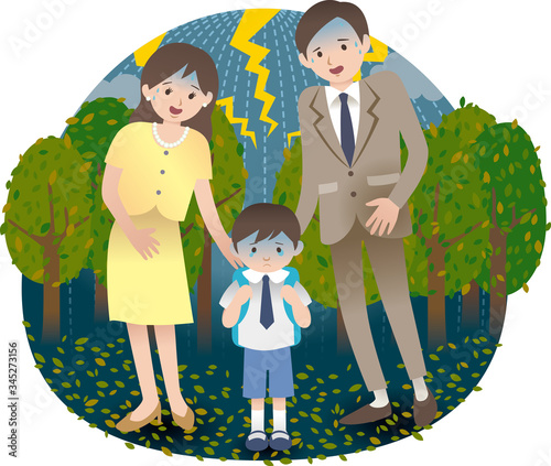 父母と男の子　不安を抱える男の子