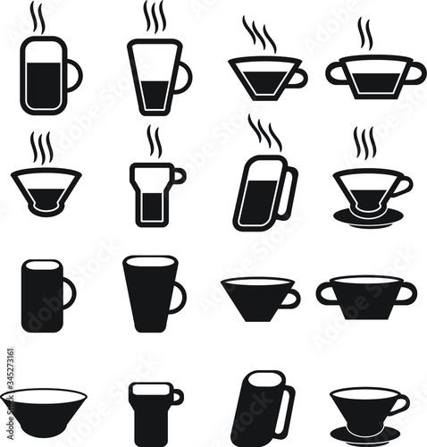 Wallpaper Mural Hot drinks, cups and glasses vector icon set simple design Torontodigital.ca
