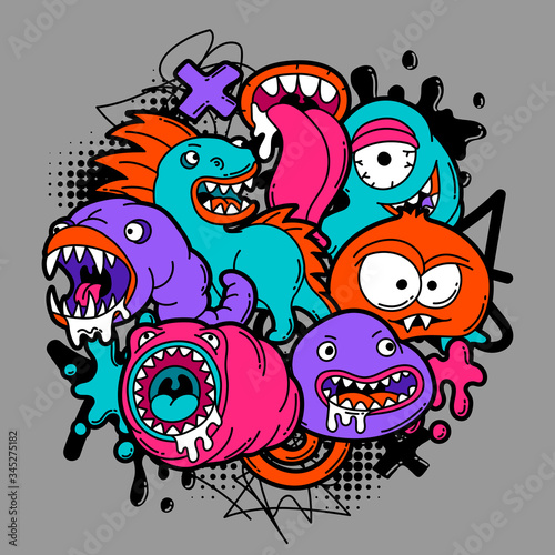 Print with cartoon monsters.