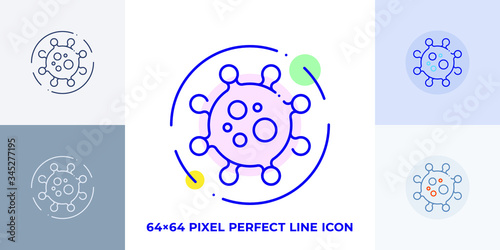 Coronavirus Bacteria Cell Icon, 2019-nCoV, Covid-2019, Covid-19 Novel Coronavirus Bacteria. No Infection and Stop Coronavirus Concepts. Dangerous Coronavirus Cell in China, Wuhan. Isolated Vector Icon