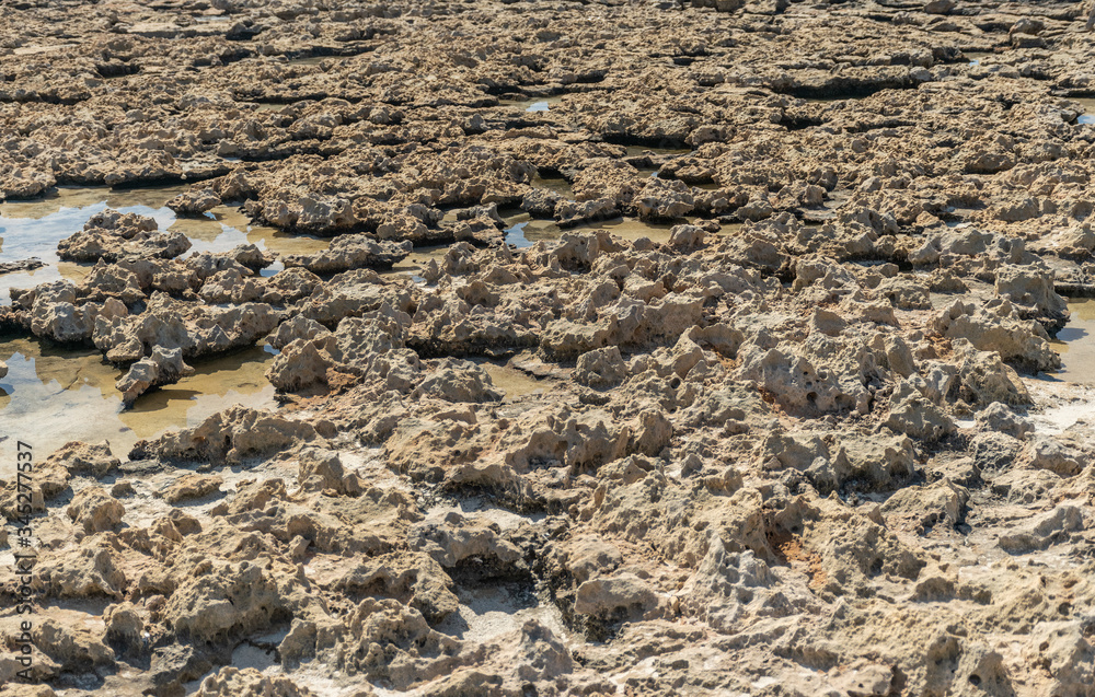 Unusual surface of the coastline created by the sea surf. Unusual surface of the coastline created by the sea surf.