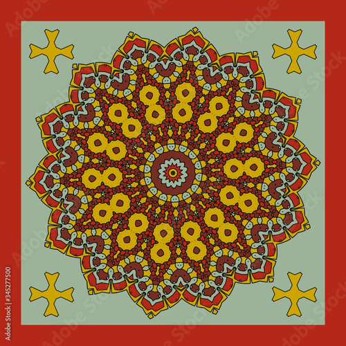 Decorative design with abstract elements for decoration and your design. Ornament, symmetry texture. Print for shawl and carpet, tile. Vector illustration.