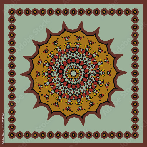 Decorative design with abstract elements for decoration and your design. Ornament, symmetry texture. Print for shawl and carpet, tile. Vector illustration.