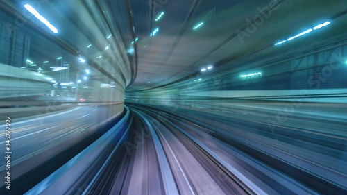 4K.Time lapse automatic train fast speed at Tokyo city of Japan photo