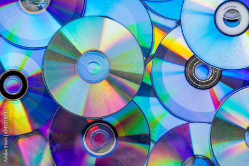 Pile of compact discs. Retro technology