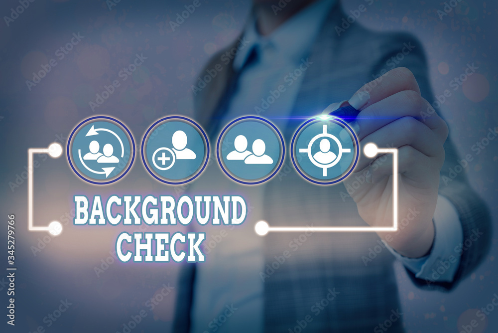 Naklejka premium Writing note showing Background Check. Business concept for way to discover issues that could affect your business