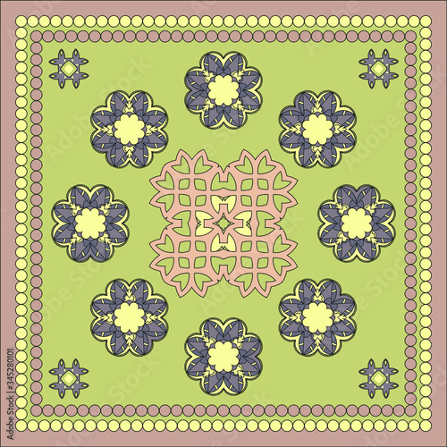 Decorative design with abstract elements for decoration and your design. Ornament, symmetry texture. Print for shawl and carpet, tile. Vector illustration.