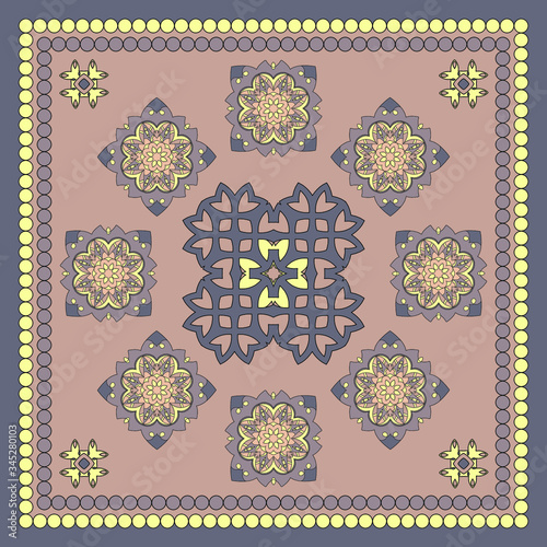 Decorative design with abstract elements for decoration and your design. Ornament, symmetry texture. Print for shawl and carpet, tile. Vector illustration.