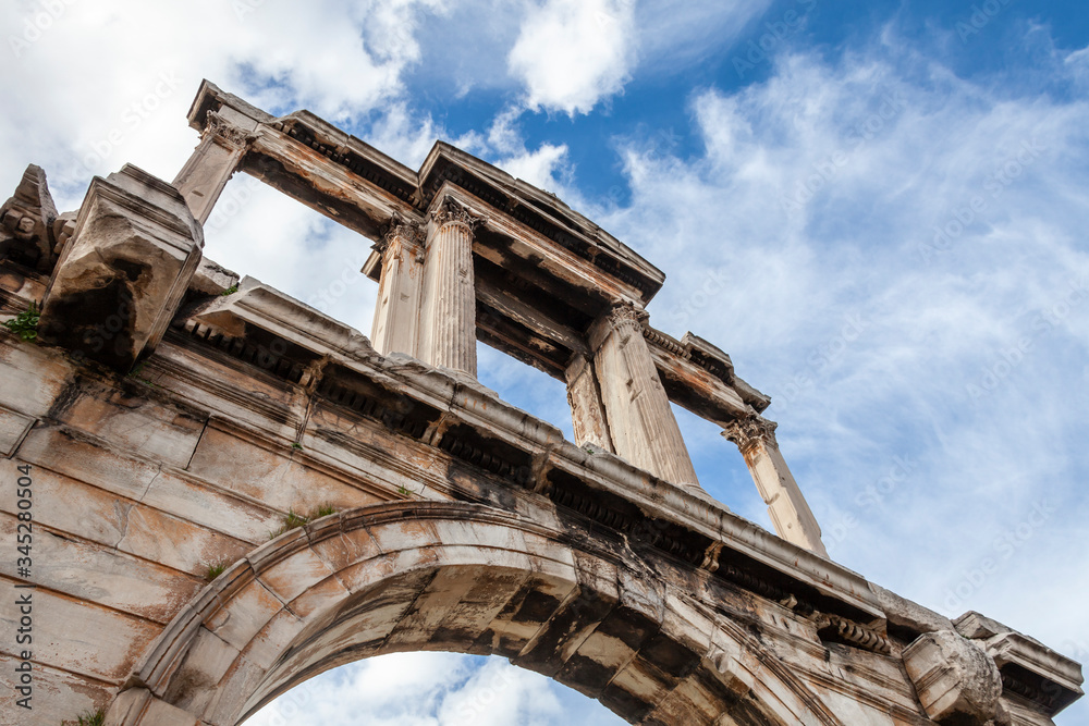 Detail of antique architecture. Hadrian's Arch in perspective. Greece, Athens.