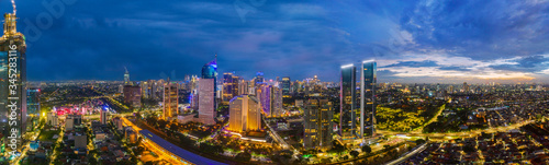 Panoramic view of night time at Sudirman district