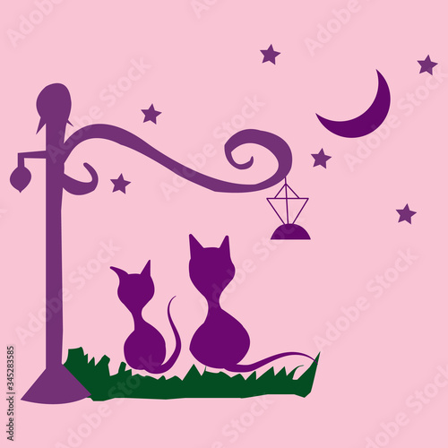 Hand Drawing love cat illustration. hand draw design. love cat drawing